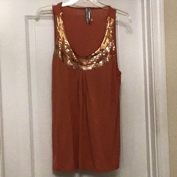 Burnt Orange Tank Top with Sequin Detail, Size XL - Picture 1 of 5